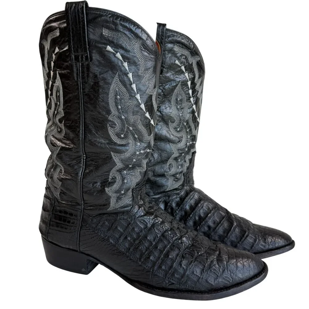 Dan Post Men's Exotic Genuine 2385 Black Caiman Crocodile Leather Boots 14 D